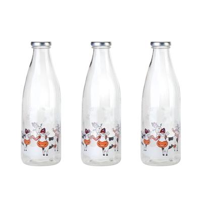 China Beverage 500ml glass milk bottle with decal and screw lid glass bottles for sale