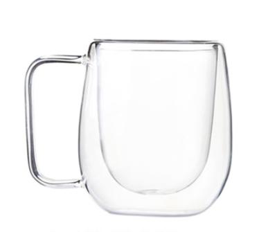 China Sustainable Borosilicate Glass Double Walled Glass Cups Double Walled Coffee Glass With Handle for sale