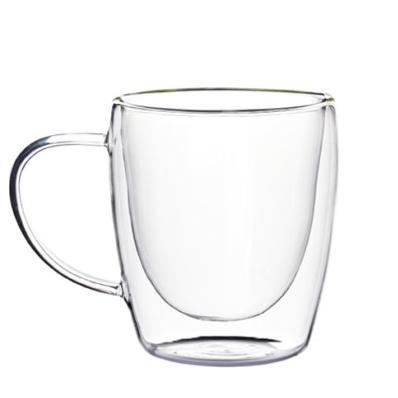 China Sustainable Borosilicate Glass Double Walled Glass Cups Double Walled Coffee Glass With Handle for sale