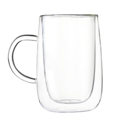 China Sustainable Borosilicate Glass Double Walled Glass Cups Double Walled Coffee Glass With Handle for sale