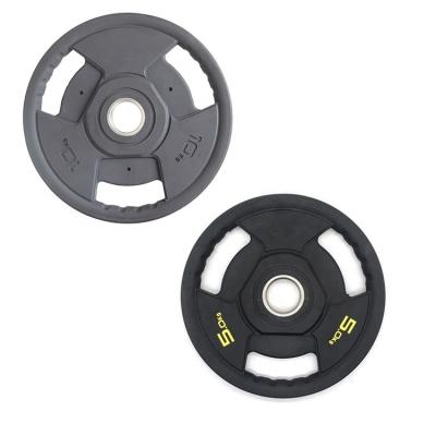 China Hot Wheels Commercial Black Rubber Coated Poly Urethane Weightlifting Plate Use PU Plate 3 Holes Body Building PU Plate for sale