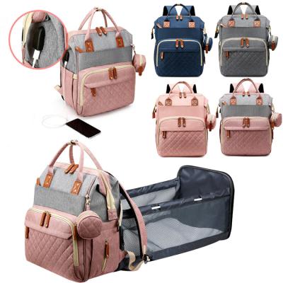 China With USB 2023 fashion 3 in 1 custom large baby travel capital diaper bag backpack with changing station with usb port for sale