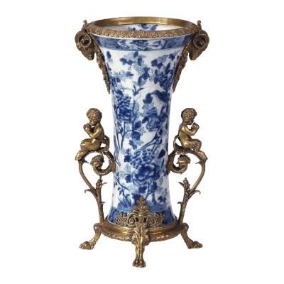 China Art Deco Classic Luxury Oriental European Style Ceramic Soft Mounted Vase With Copper for sale