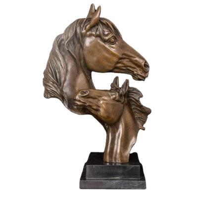 China Europe ArtsHom DW-009 Sculpture Bronze Copper Couples Horse Head Statue Horse Bust Animal Figurine For Home Decoration for sale