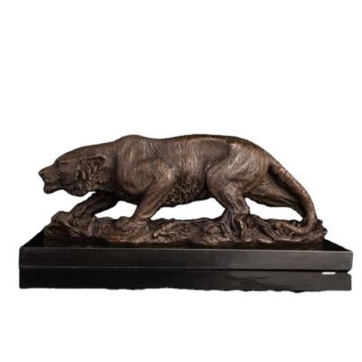 China Tiger Statue Wild Animal Tigress Chinese Indoor Bronze Sculpture Europe Decoration Zodiac Copper Figurine Statuette Business Gift for sale