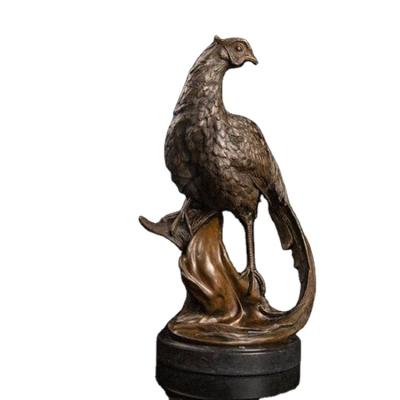 China Europe Large Pheasants Sculpture Vintage Animal Copper Statue Figurine Garden Park Fauna Indoor Decor Bronze Animal Art Big for sale