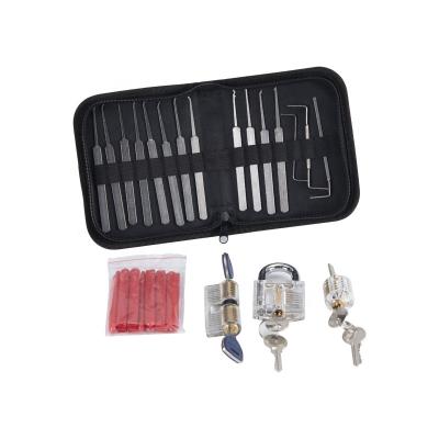 China Simple Operation 17pcs Lockpicking Tool Kit Locksmith Supplies with Transparent Bag and 3 Pieces Practice Lock Set Professional Locksmith Tools for sale