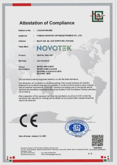 CE - Foshan Novotek Optoelectronics Co., Ltd.