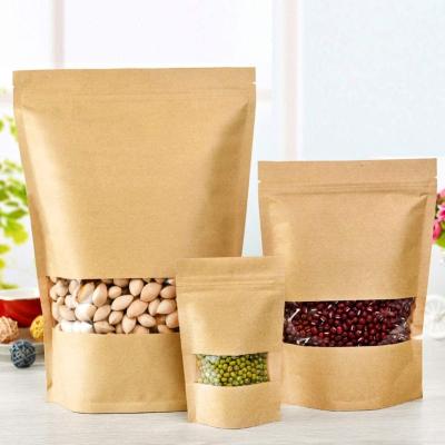 China Security Kraft Bags With Window Stand Up Seal Large Ziplock Paper Bag Food Storage Resealable Pouch for sale