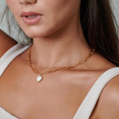 China Tongling TRENDY Necklace Gold Cuban Chain Necklace For Women Baroque Pearl Jewelry Chain Designs Custom Necklaces for sale