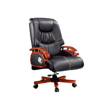 China 2021office furniture adjustable recliners wooden PU boss office leather revolving chair (old) for sale