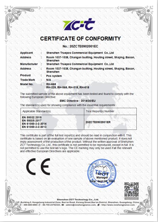 CE - Shenzhen Truepos Commercial Equipment  Co., Ltd.