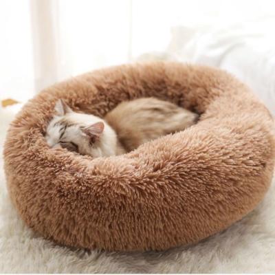 China Amazon Hit Breathable Factory Wholesale Plus Velvet Thickening Pets Comfortable Cat Bed Round Memory Foam Pet Bed Donut Dog Bed for sale