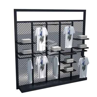 China Modern Or Customize Modern Retail Store Fixtures Wooden Metal Hanging Clothes Display Racks Racks for sale