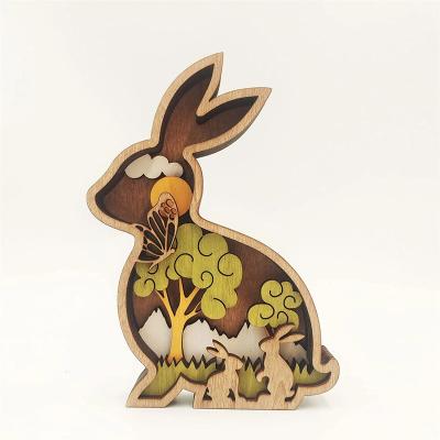 China Rustic Decorations Forest Animal Wood Carving Crafts, Wall Art Rabbit Easter Sculptures, Suitable for Bedroom Table Decorations for sale