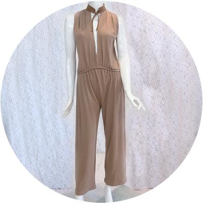 China Polyester/Cotton Jina Hot Sale Spring Sleeveless Knitted Loose Women's Pocketed Overalls With Tie Fashion Office Brown Rompers for sale