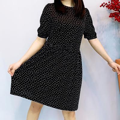 China Jina Breathable Elegant Wave Polka Dot Loose Short Sleeve 2022 Summer Mini Spring Drop Casual Dress For Date Party School for sale