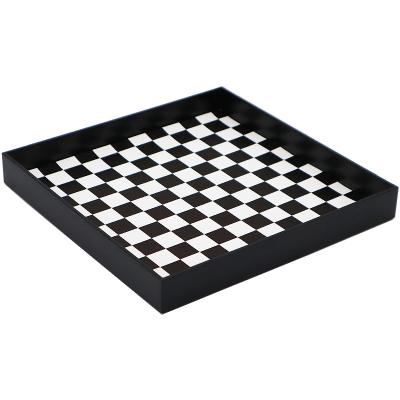 China American Nordic black and white desktop storage crescent tray place square checkerboard wind INS style finishing tray for sale