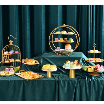 China Workable Set of 6 Pieces Metal Gold Cupcake Stands Cake Stands Candy Display Dish Serving Tower for Wedding Party Decoration for sale