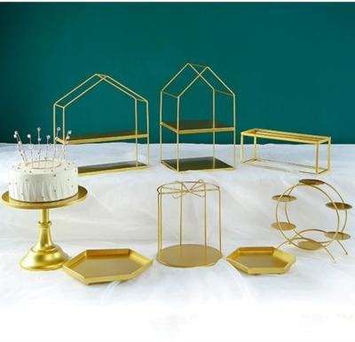 China Workable Set of 8 Pieces Metal Gold Cupcake Stands Cake Stands Candy Display Dish Serving Tower for Wedding Party Decoration for sale