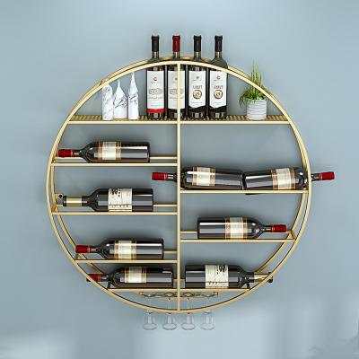 China Creative round bottle rack convertible round red wine rack home living room home cabinet wine wall hotel bar goblet rack for sale