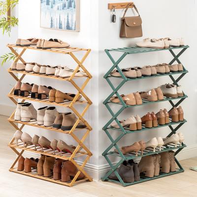 China Multi Functional Household 5 Tiers Shoe Rack Shoe Rack Minimalist Foldable Bamboo Storage Organizer Free Installation Shoe Rack for sale