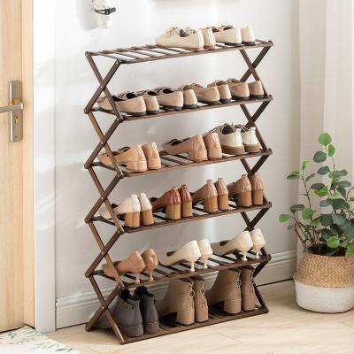 China Free Folding Shelf 6 Tiers Multi-Tier Organizer Minimalist Bamboo Installation Beam Storage Shoe Shelves Bury Layer Rack Stackable Moder for sale