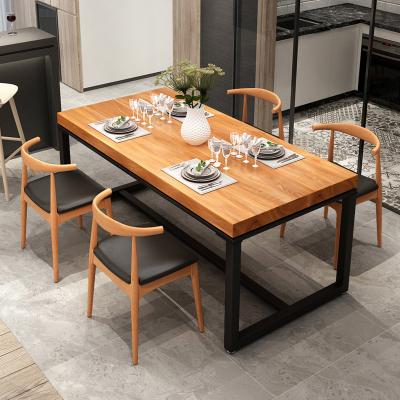 China Apartment Small Household Dining Table Wrought Iron Table Nordic Solid Wood Solid Wood Dining Table and Chairs Leisure Cafe for sale