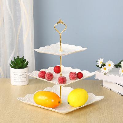 China Viable White Floral Printed Serving Plates Afternoon Display Round Plastic 3 Tier Tea Dessert Cake Stand for sale