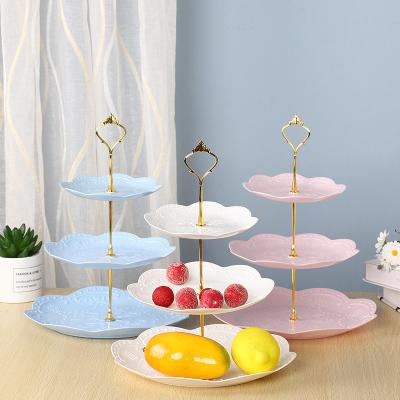 China Viable Custom Color Floral Printed Afternoon Display Serving Dishes Round 3 Tier Tea Dessert Cake Stand for sale