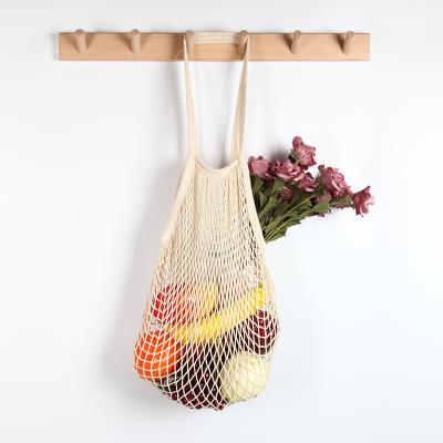 China 100% Cotton 100% Mesh String Organizer Shopping Bag Handles Eco-Friendly Long Net Tote Vegetable Bag and Beach Bag for sale