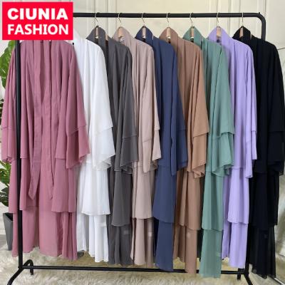 China Chiffon 1896# Ramadan Eid Mubarak Muslim Cardigan 3 Layer Islamic Clothing Abaya Dubai Turkey Kaftan Kimono Women Chiffon for sale