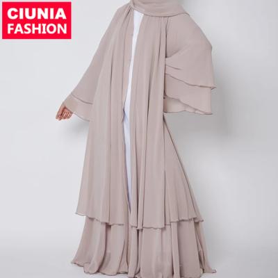 China Islamic Chiffon Abaya 2021 Ladies Long Sleeve Women Fashion Chiffon 1875# Dubai Muslim Solid Casual Cardigan Dress for sale