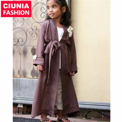 China 1836-1# Dubai Cute Girls Open Abaya Flower Beautiful Muslim Kaftan Kids Abaya Clothing Kids Dresses S for sale