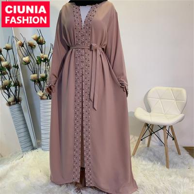 China Fashion Eid Muslim Dresses Women Latest Dubai Abaya S M L XL 2XL Beaded 1838# Ramadan Dress Long Abaya With for sale