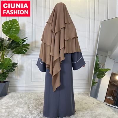 China New Product 2295# Hot Muslim 3 Layer Solid Color Dubai Chiffon Ladies Hijab Abaya Fashion Muslim Free Size for sale