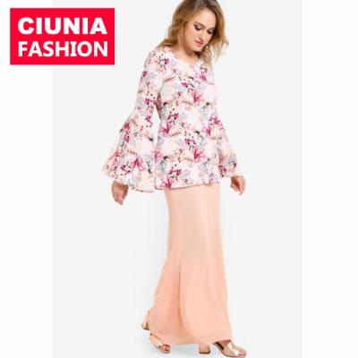 China Wholesaler CMJ05 Islamic Melayu Clothing Special Sleeve Printed Mermaid Baju Kurung S~3XL/Customized for sale