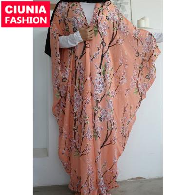 China Arabic 1610# 2020 Style Loose Batwing Sheath Abaya Butterfly Floral Printing Chiffon Arab Clothing Dress For Women Islamic Clothing Free Size/Customized for sale