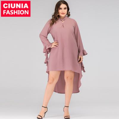 China Fashion 6002# Plus Size Blouse Plain Color Long Sheaths Tops For Ladies Blouses Round Neck Tunics With Bowknot Boutique 0XL~5XL/Customized for sale