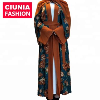 China CM40# Latest Middle East Wholesale Muslim Clothing Muslim Long Dress Arab Colorful Floral Print Hijab Abaya With Scarf Customized for sale