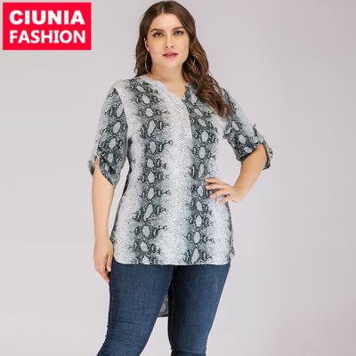 China Summer plus size 2159# plus size office fashion shirt snake printed medium sleeve cotton chiffon blouses shirts women for sale