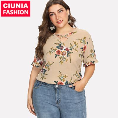 China 2087# Women's Anti-pilling Floral Print Summer Tops Womens Blouses Sweatshirts Women Plus Size Shirts Clothing for sale