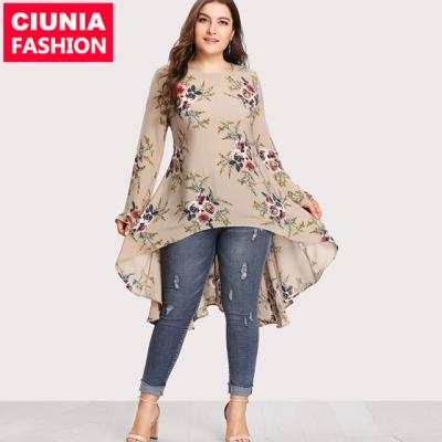 China Plus Size 2024#In Dubai Stocking Loose Tunic New Plus Size Women Modern Muslim Islamic Clothing Fashion Floral Long Sleeve Tops for sale