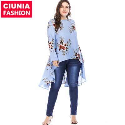 China Formal Loose Floral Printed Chiffon Sleeve Plus Size 2024#ladies Long Elegant Plus Size Shirts And Blouses for sale