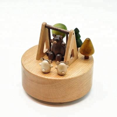 China Originality Design Wooden Funny Swing Bear Music Box Small Birthday Gifts Toys for sale