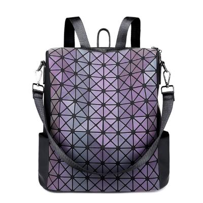 China Laser Anti-theft Hot Fashionable Colorful Geometric Pattern Backpack Luminous Daily Night Diamond Backpack for sale