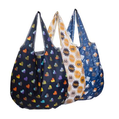 China New Folding Printing Manufacturer Household Grocery Supermarket Portable Shopping Bag Polyester Eco-friendly Storage Bag for sale