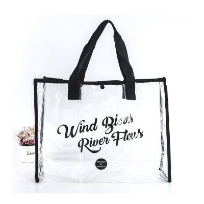 China Waterproof Clear PVC Tote Bag Transparent Rope Handle Factory Price Shopping Bag With Custom Logo for sale