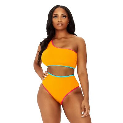 China Plus Size ZUOHE orange one shoulder womens bikini swimsuits high waist swimwear sexy bikini two piece designer swimsuit for sale