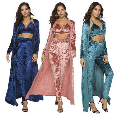 China New women's fashion large size plus size three-piece set pajamas loungewear plus jacket three-piece suits XL [E2T] for sale